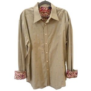 Robert Graham Green Check Pattern Camo Cuffs Long Sleeve Button Down Size 2XL